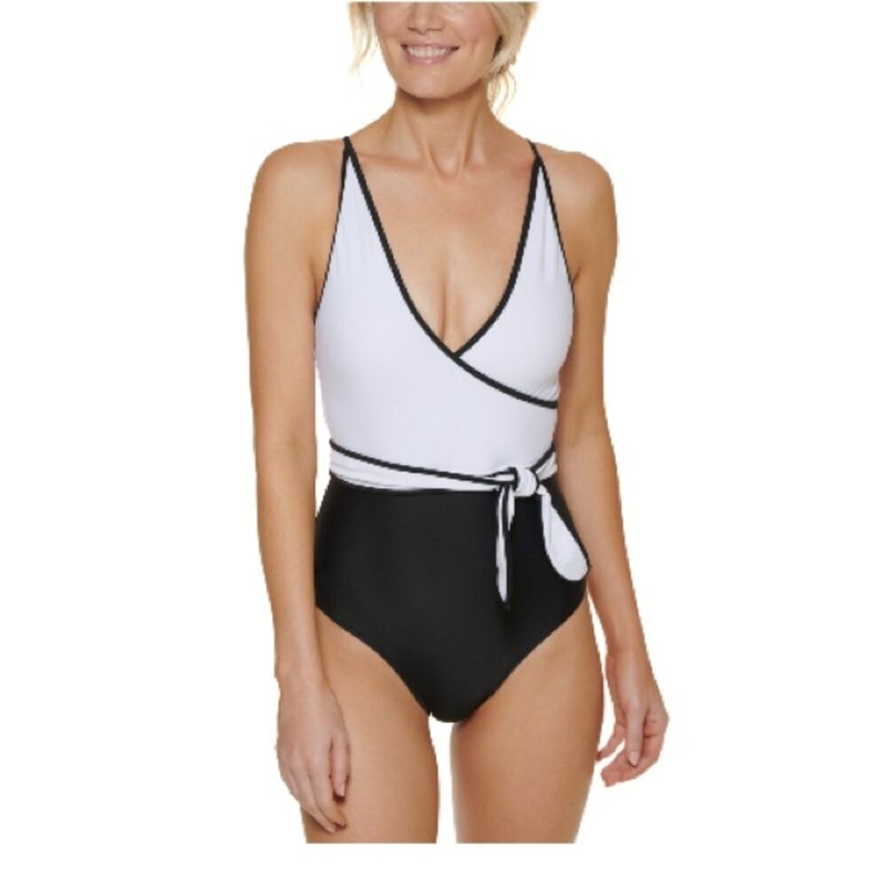 Tommy Hilfiger Colorblock Tie Front Swimsuit - Size 12 Nwt